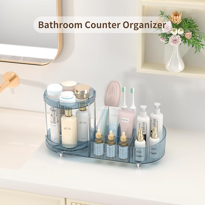 Rotating Makeup Organizer for Vanity, 2 Perfume Trays - Image 4
