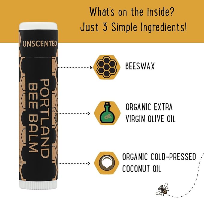 Portland Bee Balm All Natural Handmade Beeswax Based Lip Balm, Unscented 3 Count - Image 4