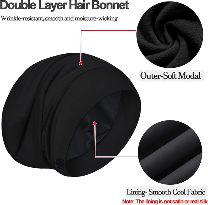 Sleep Cap Bonnet for Sleeping, Adjustable Cooling Ice Silk Lined Hair Bonnets - Image 7