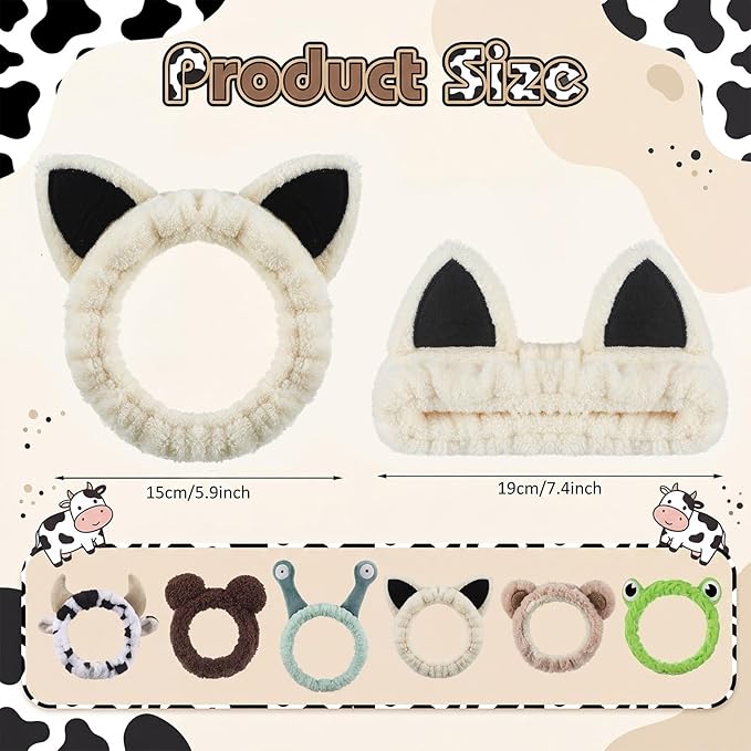6-pack Animal Headbands Soft Coral Fleece Hair Band - Image 2