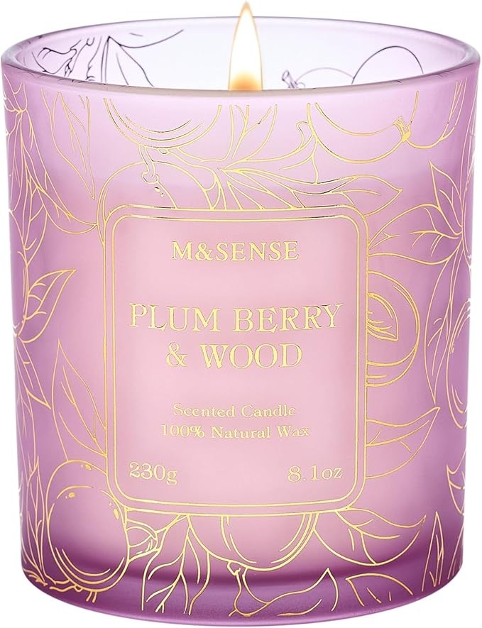 M&SENSE Plum Berry Wood Scented Vegan Soy Candles, Naturally Scented No Toxin by MSENSE