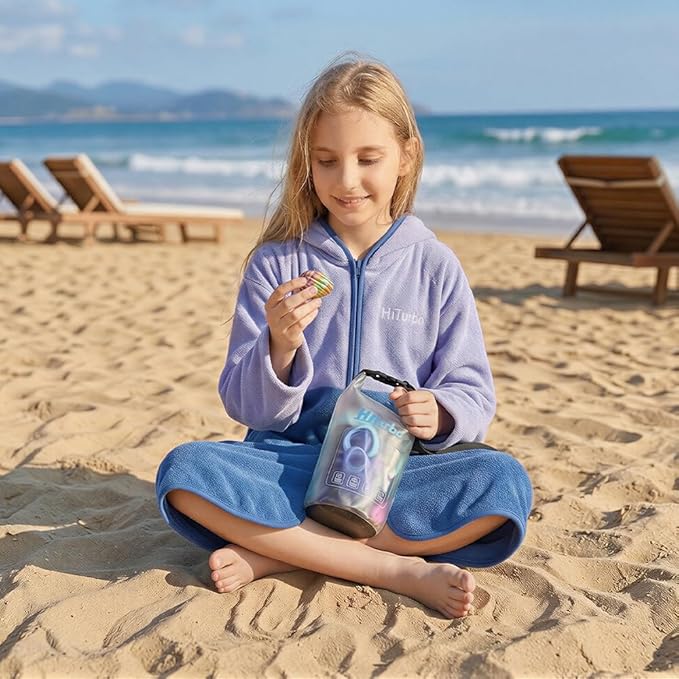 Hiturbo Kids Bath Towel Hoodie: Zipper Surf Poncho Long Sleeve Quick Dry - Image 7