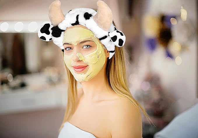 4PCS Cow Print Headbands for Washing Spa Face Wristband Set, Bath Makeup - Image 7