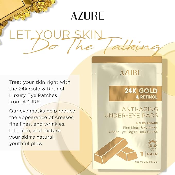 AZURE 24K Gold & Retinol Anti Aging Under Eye Patches - Image 3