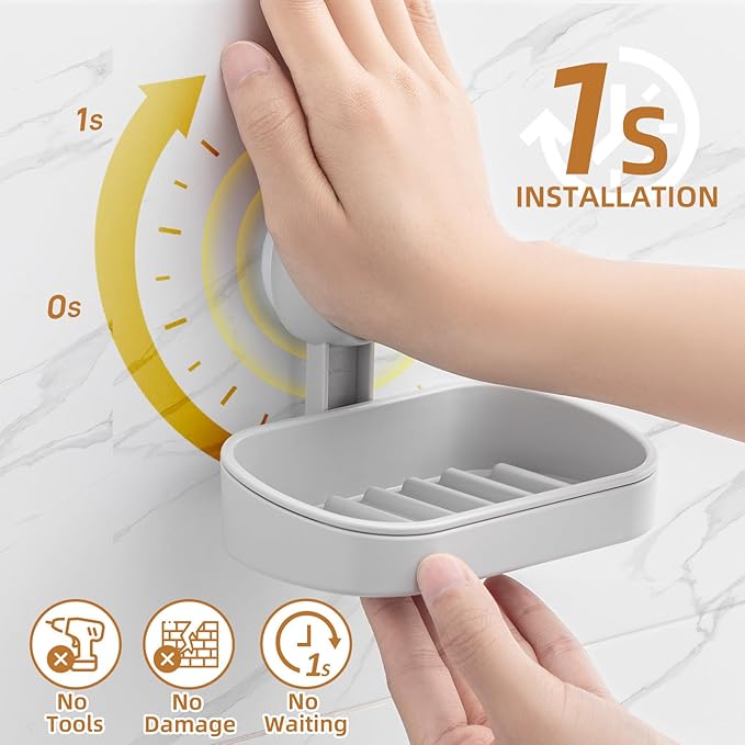 LEVERLOC Soap Dish Holder for Shower Suction Cup Wall Mounted Self Draining - Image 2