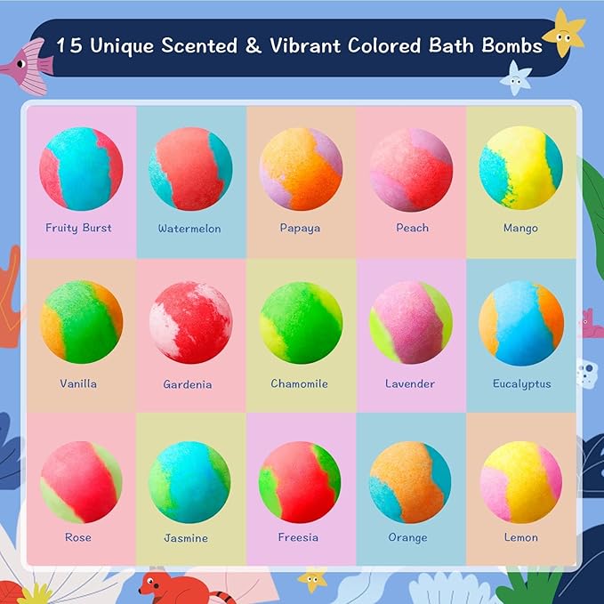 Sea Surprise Bath Bombs for Kids, 15 Pack Organic Fizzy Bath Bombs Gift Set - Image 4