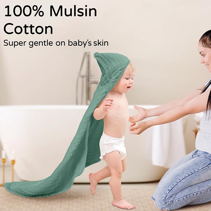 Yoofoss Hooded Baby Towels for Newborn 2 Pack 100% Muslin Organic Cotton Baby - Image 2