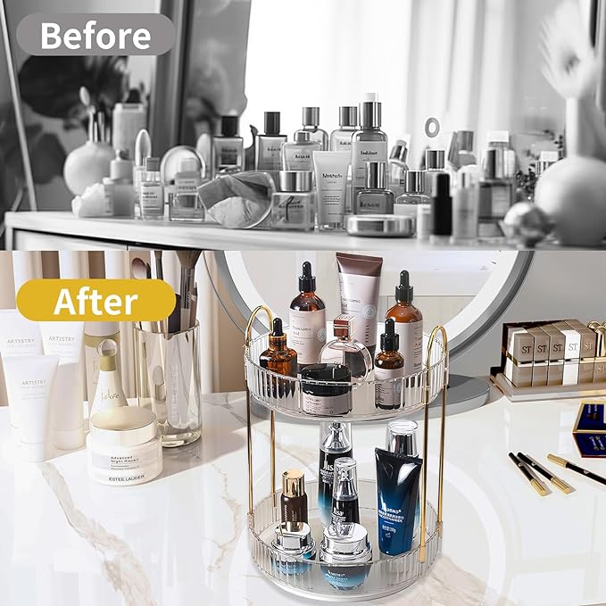 Asayuee 360 Rotating Makeup Organizer, 2 Tier Large Capacity Make Up Organizers - Image 5