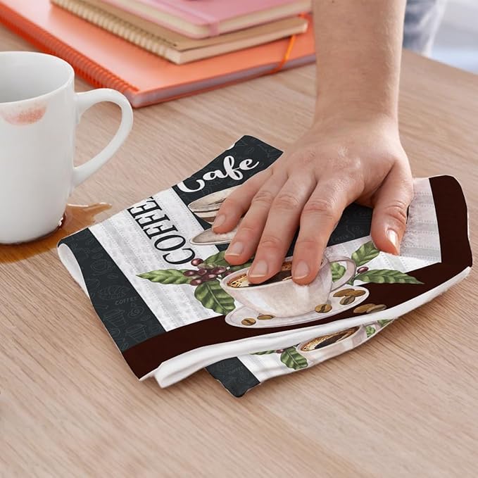 2PCS Coffee Kitchen Towels, Funny Farmhouse Rustic Reusable Absorbent Waffle - Image 5