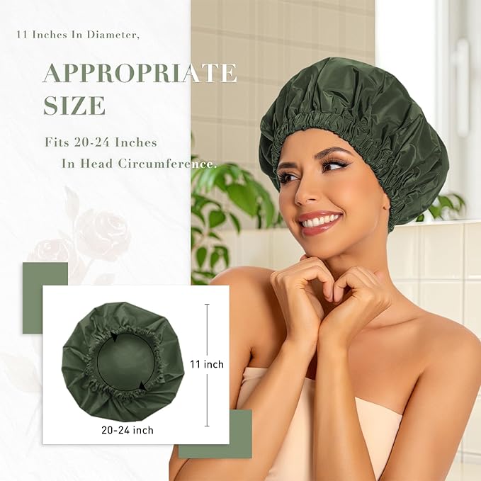 Reusable Shower Cap for Women, Large Waterproof Shower Bonnet - Image 3
