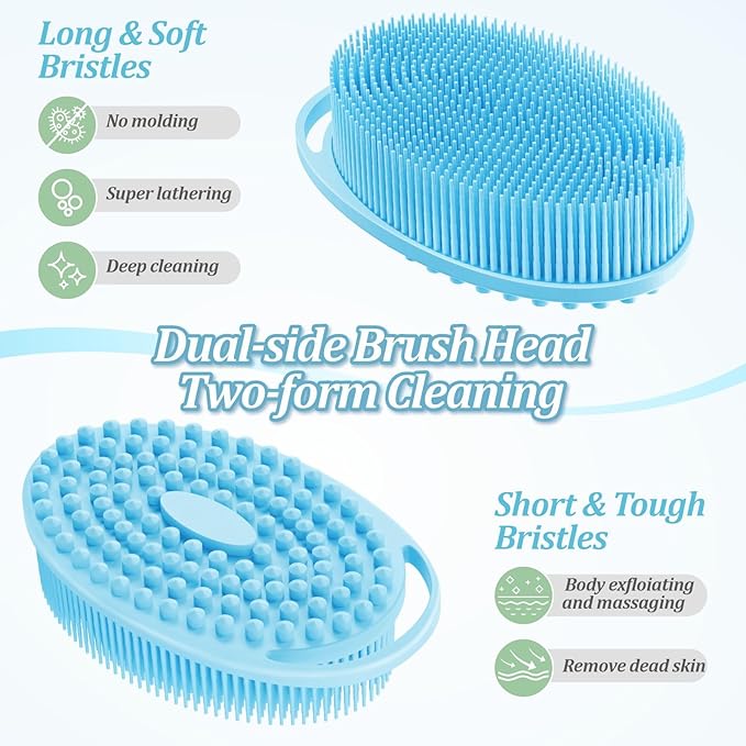 Silicone Back/Body/Face Scrubber & Soft Bath Glove Set 4PCS, Gentle Exfoliating - Image 4