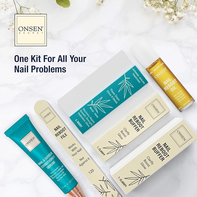 Onsen Secret Complete Nail Reboot Kit w/Cuticle Oil 10ml, Nail File 120/180 - Image 2