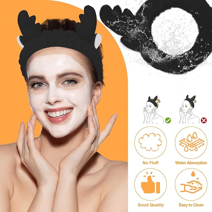Jowmoy Cute antlers Headband Frog Eye Elastic to Wash Face - Image 4