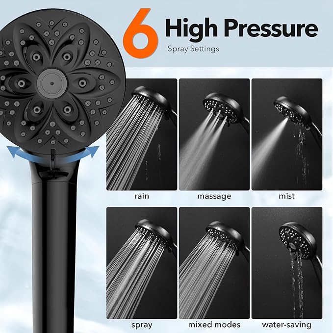 6-Setting Filtered Handheld Shower Head, JDO High Pressure Shower Head - Image 5