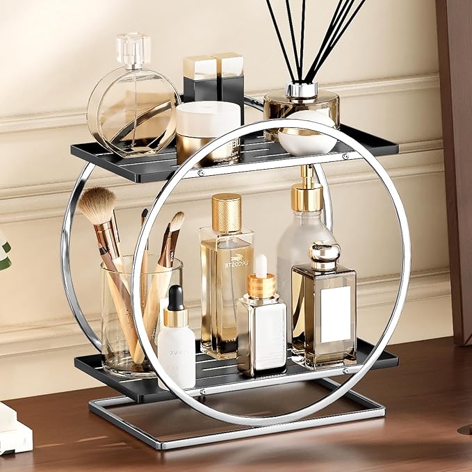 2-Tier Bathroom Organizer Countertop, Large Cosmetic Skincare Organizers by YIWANFW