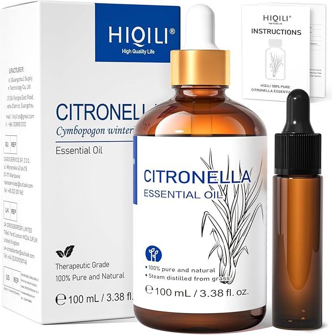 HIQILI 100ML Citronella Oil for Homemade Sprays, Add to Diffuser, 100% Pure and by HIQILI