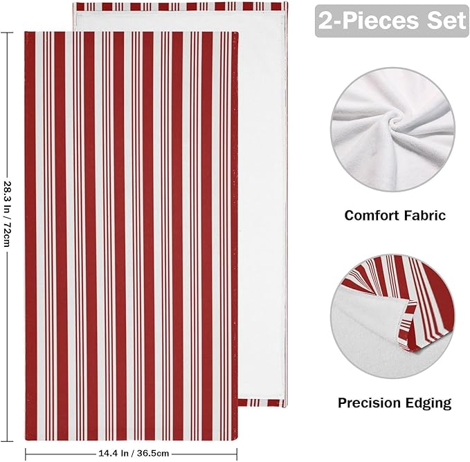 Abstract Red and White Striped Hand Towels - Image 2