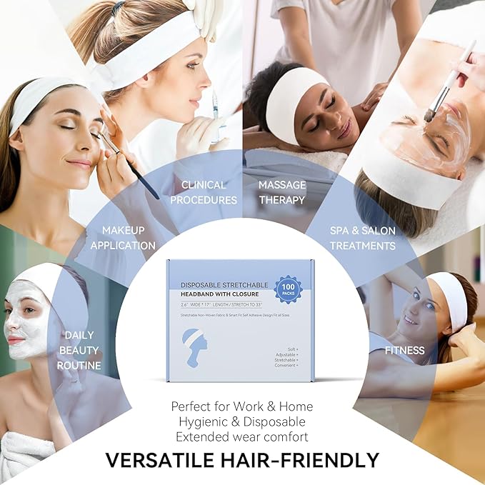 100 Count Disposable Headbands for Spa Headband for Washing Face Individually - Image 5