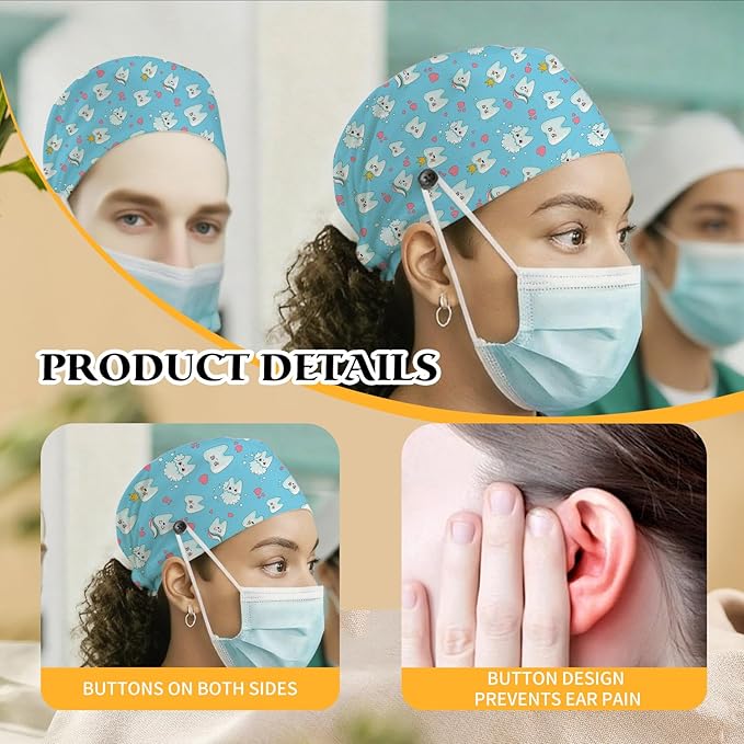 Adjustable Scrub Cap with Buttons & Sweatband, Working Hat with Elastic Tie Back - Image 6