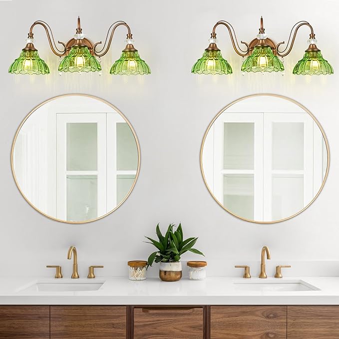Vintage Bathroom Vanity Light, 3-Light Matte Antique Brass Finish Wall Sconce - Image 8