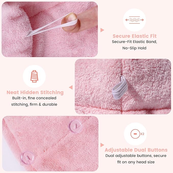 Microfiber Hair Towel Wrap for Women, 2 Pack Large Fast Drying Hair Towel - Image 3