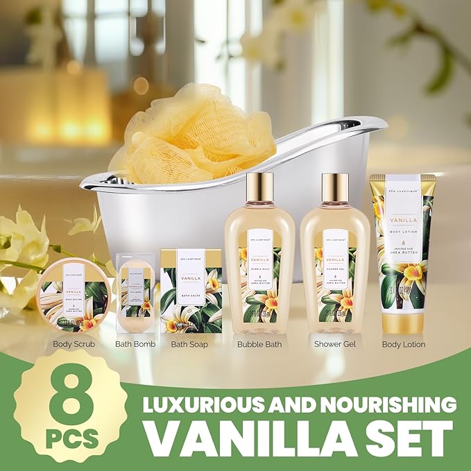 Gift Baskets for Women, Spa Luxetique 8 Pcs Vanilla Mothers Day Gifts for Mom - Image 3