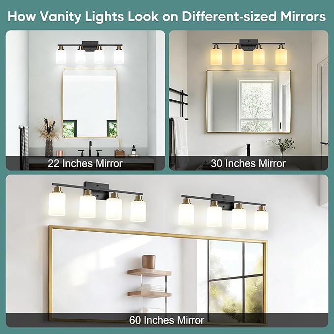 Ascher Bathroom Light Fixtures, 4-Light Vanity Light Over Mirror, Wall Lamp - Image 8