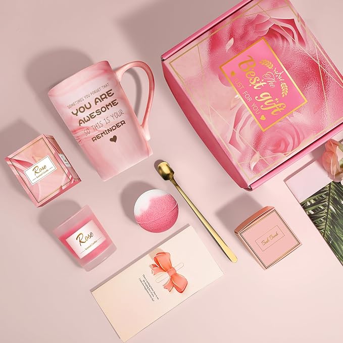 Birthday Gifts for Women, Friend: Unique Pink Self Care Spa Relaxation Baskets - Image 5