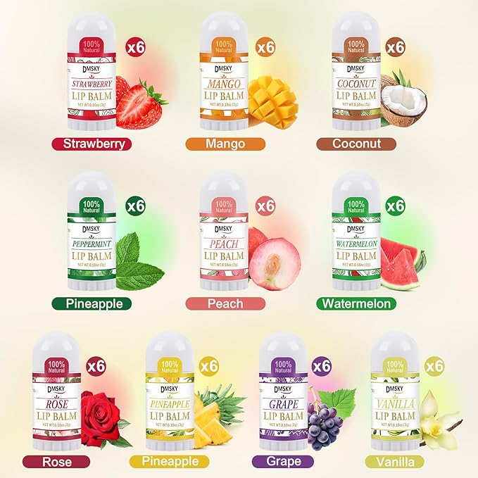 DMSKY Mini Lip Balm Bulk 60 Pack, Natural Lip Balm - Image 2