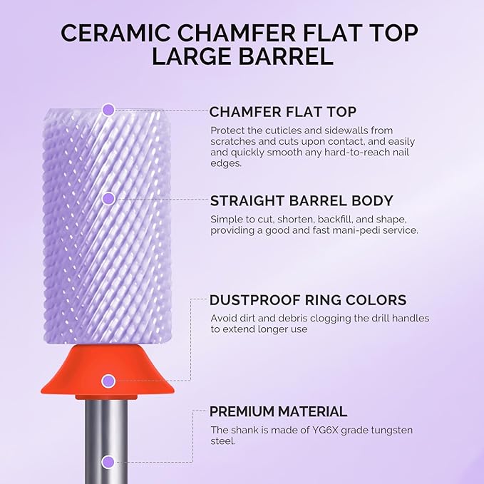 MelodySusie Ceramic Nail Drill Bits, 3/32'' Chamfer Flat Top Large Barrel Bits - Image 3