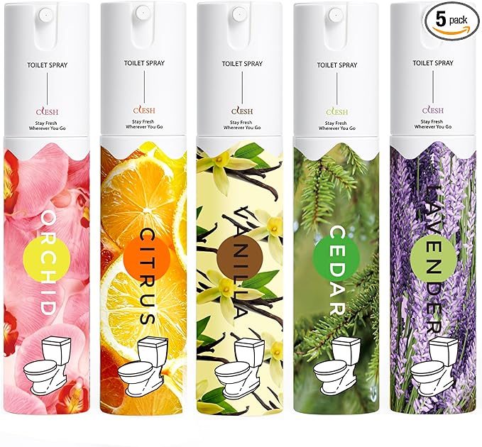 Travel Size Toilet Spray, Bathroom Odor Eliminator, 5 Pack, 1 fl oz Each by CLESH