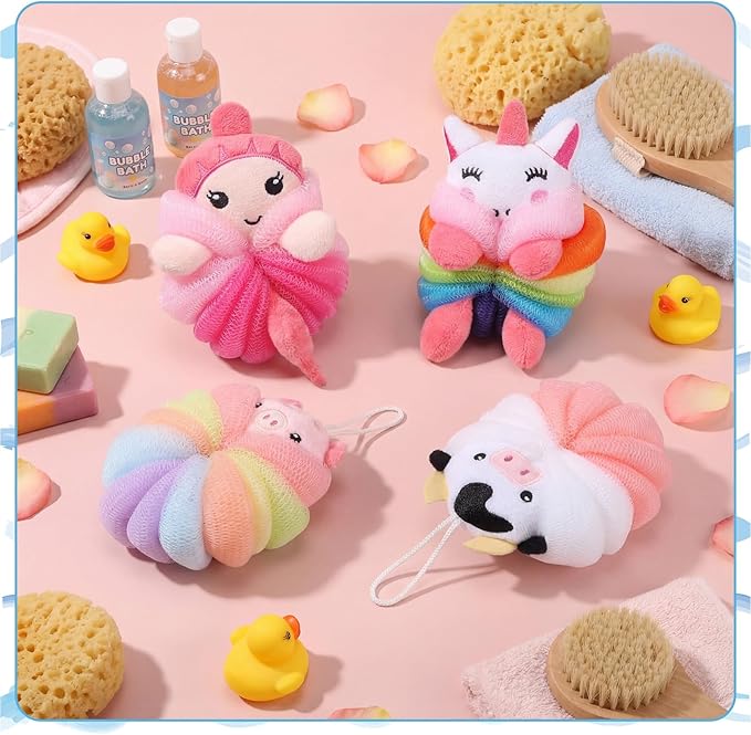 Tatuo 4 Pcs Animal Bath Loofahs Kids Body Loofah Cartoon Shower Cute Bath - Image 6