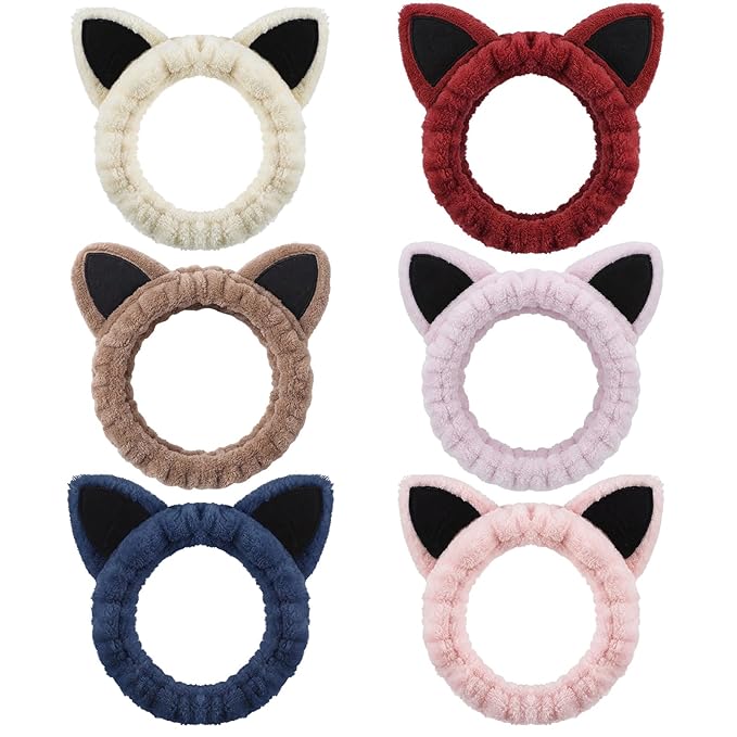 6-Pack Cat Ears Headbands Soft Coral Fleece Hair Band - Image 8