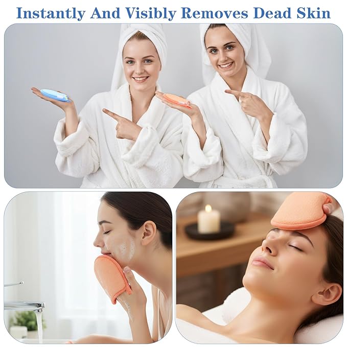 3 Pcs Exfoliating Gloves, Natural Plant Fiber Facial Scrub Mitts, Deep - Image 4