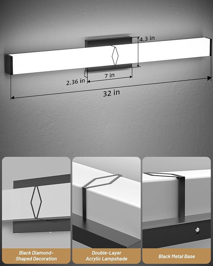 Bathroom Vanity Light, 32inch 5CCT Modern Dimmable Bathroom Light Fixtures Over - Image 4