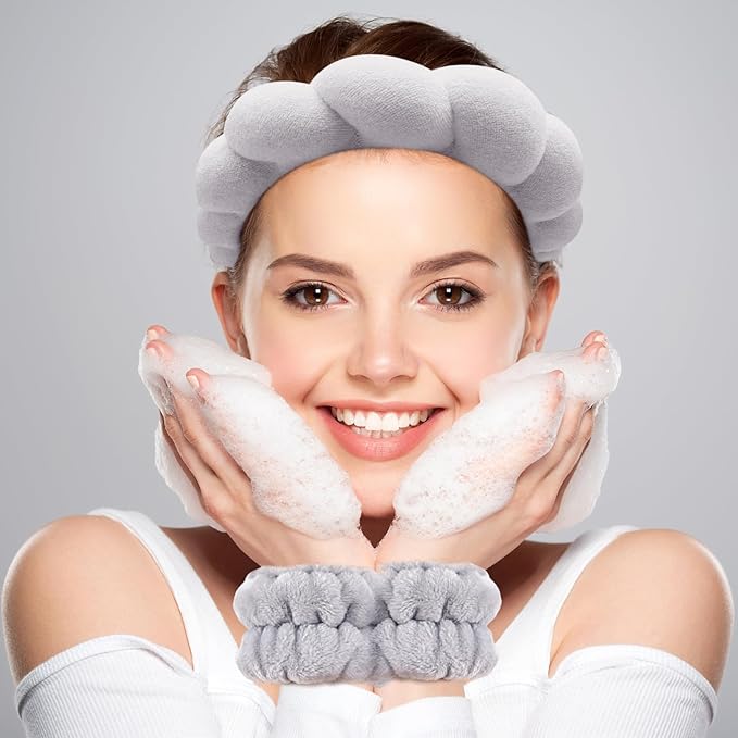 Zkptops Spa Headband for Washing Face Wristband Set Sponge Makeup Skincare - Image 2