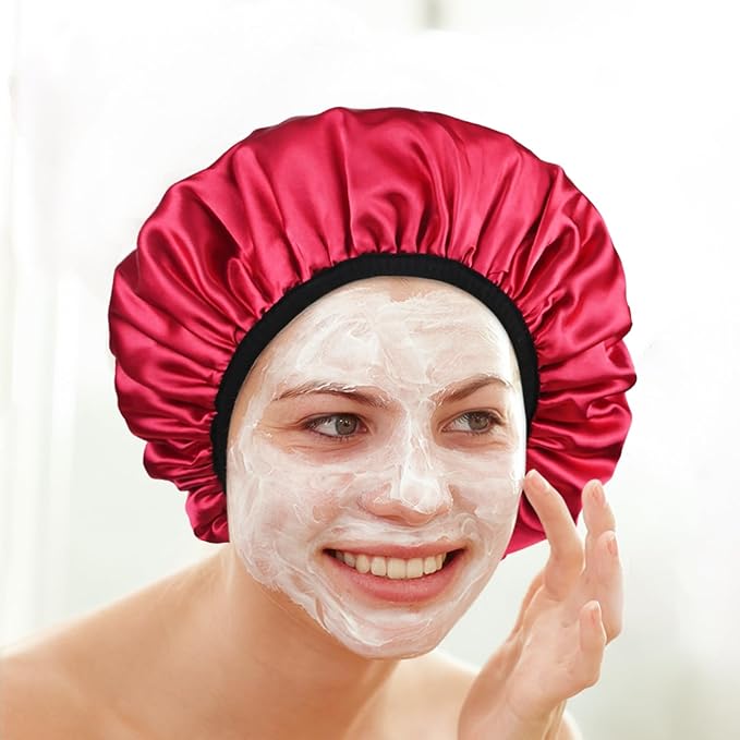 Three-Layer Terry Cloth Lined Satin Shower Cap, - Image 5