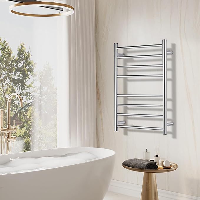 Towel Warmer Polished Chrome for Bathroom Wall Mounted Drying Rack Plug-in - Image 7