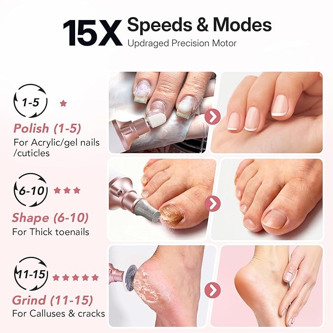 Litbear Electric Nail Drill File Set, 15 Speed Professional Nail Grinder - Image 5
