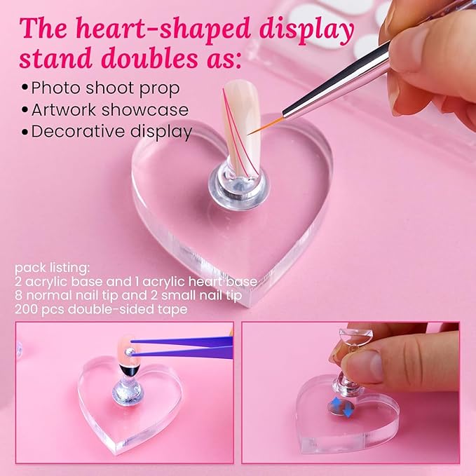 Nail Stand for Press On Art Display Practice 2 Set, 1 Heart Shaped Acrylic - Image 4