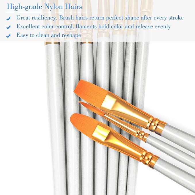 BOSOBO Paint Brushes Set, 6 Pack 60 Pcs Round Pointed Tip Paintbrushes Nylon - Image 4