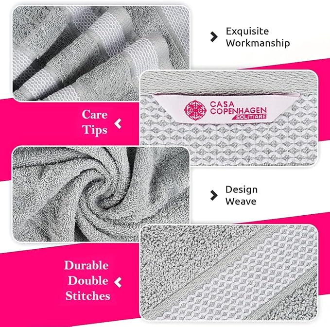 CASA COPENHAGEN Solitaire 6Pcs 100% Egyptian Cotton Large Designer Towels Gift - Image 2