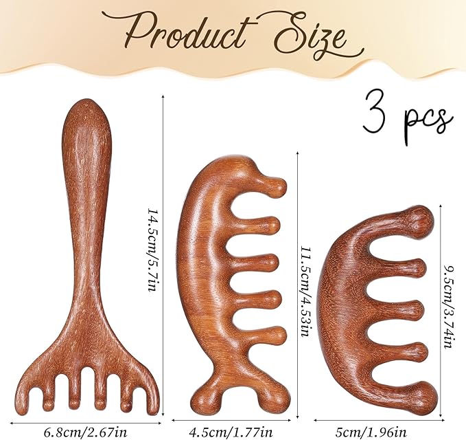 EupHHonycs 3 Pcs Wooden Head Scalp Massager Comb, Wooden Wide Tooth Comb - Image 2
