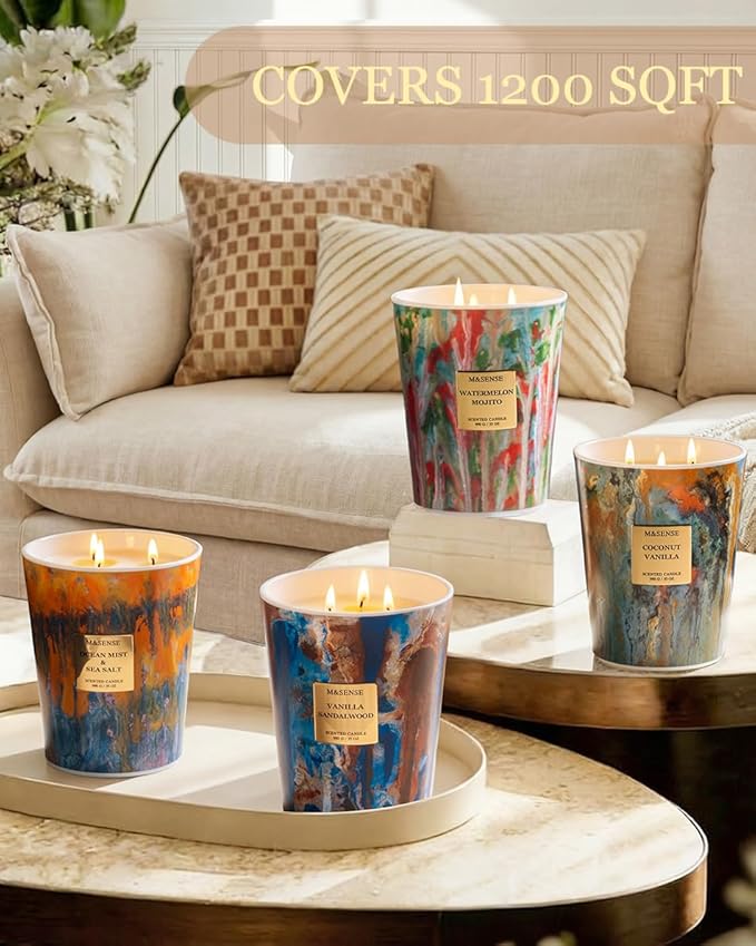 M&SENSE Large 3-Wick Coconut Vanilla Scented Soy Candle, 35oz 150 Hours - Image 6