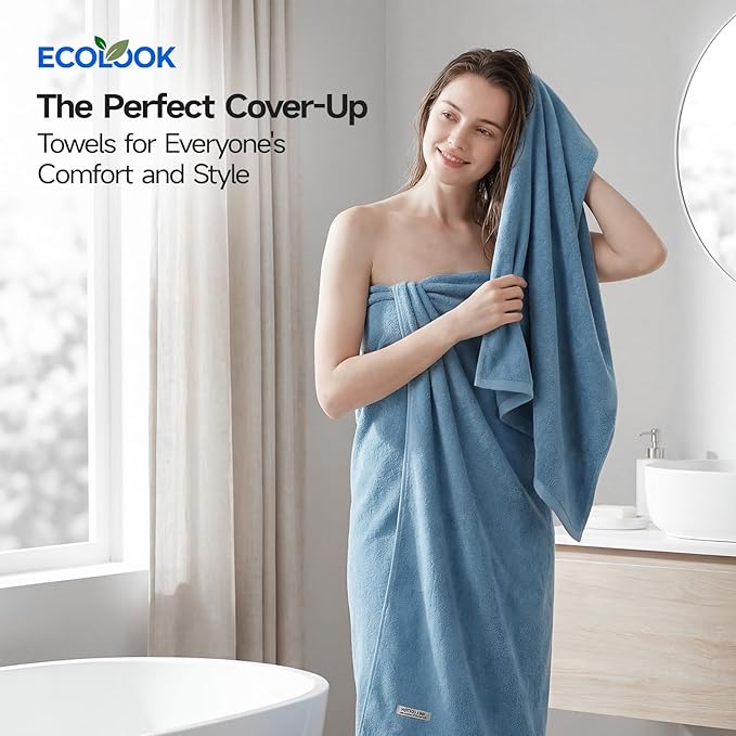 ecolook Bath Towels Set of 4, 100% Cotton, 27 x 55 Inches, Quick-Drying & - Image 2