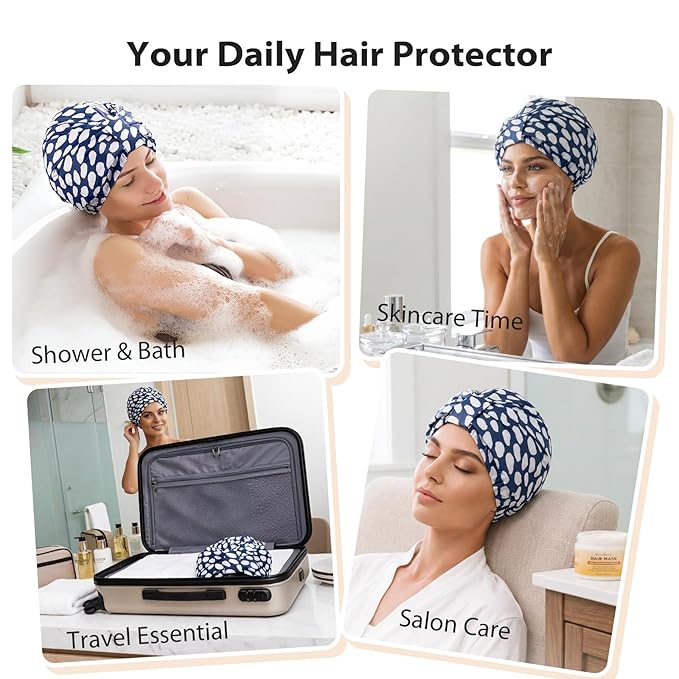 INNELO Luxury Shower Cap for Women Reusable Waterproof, Double Layered Shower - Image 8