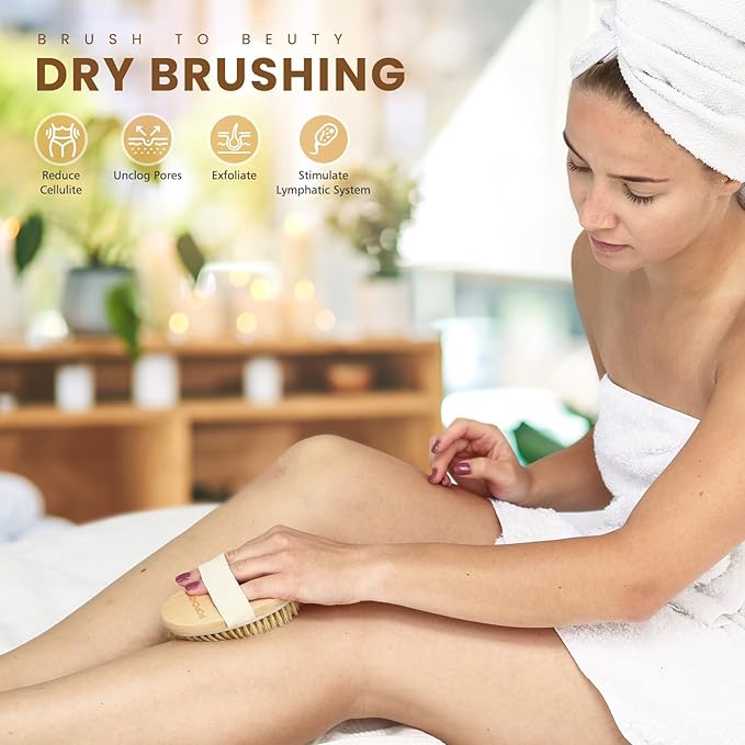 POPCHOSE Dry Brushing Body Brush, Natural Bristle Dry Skin Exfoliating Brush - Image 4