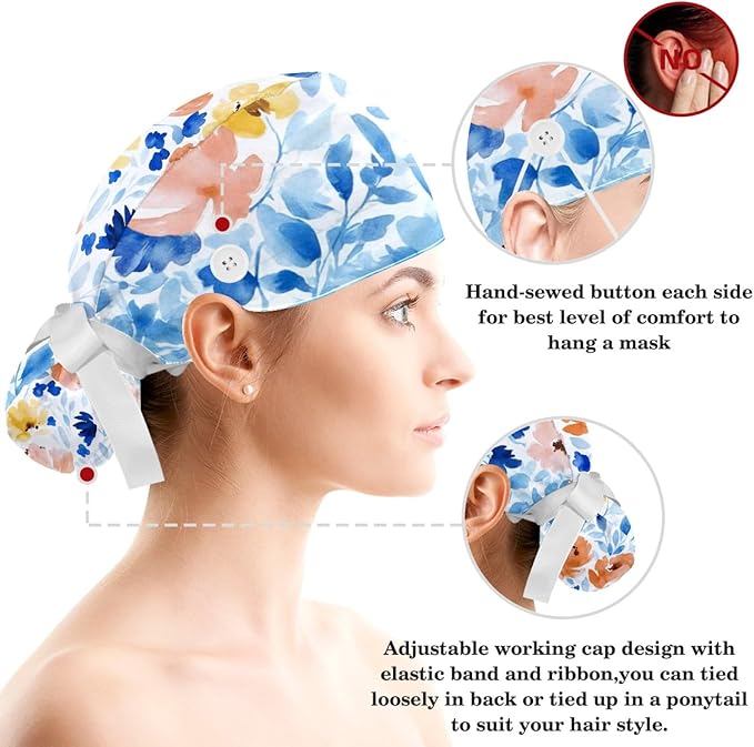 Scrub Caps Women Nursing Hats Floral Flowers - Image 3