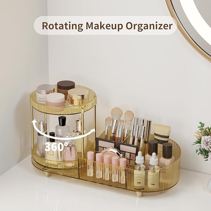 Rotating Makeup Organizer for Vanity, 2 Perfume Trays - Image 2