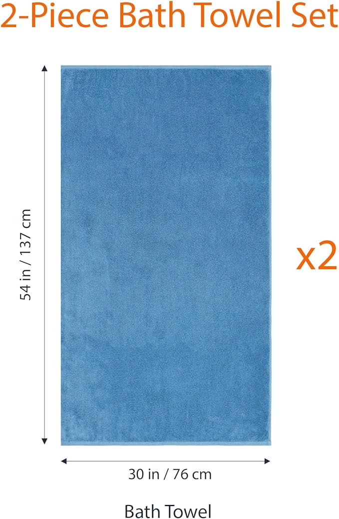 Amazon Basics 2-Piece Quick-Dry Oversize Bath Towel, 100% Cotton, Lake Blue - Image 6